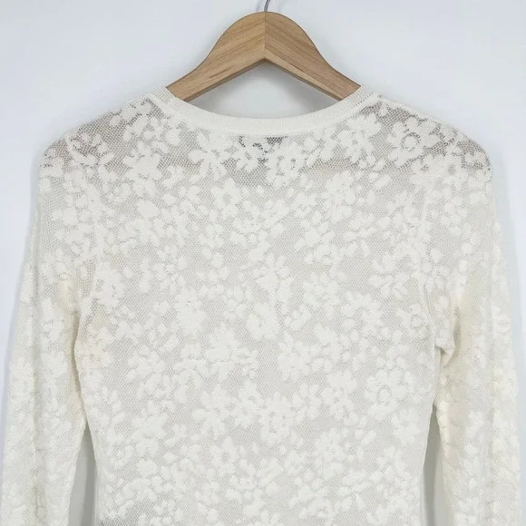 Rag & Bone Perry Lace Top Long Sleeve Semi Sheer Floral Jacquard Sweater White - Picture 12 of 16